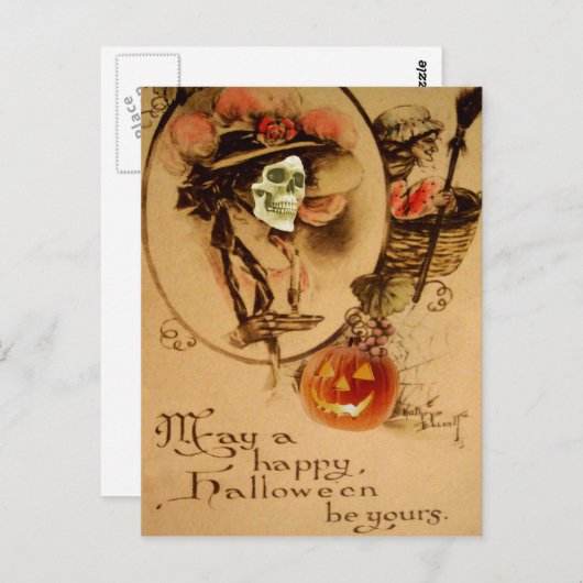 Happy Halloween Skull Zombie Untote Kürbislaterne Postkarte (Vorne/Hinten)