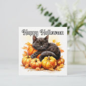 Happy Halloween Sleepy Black Kitty Cat Karte (Stehend Vorderseite)