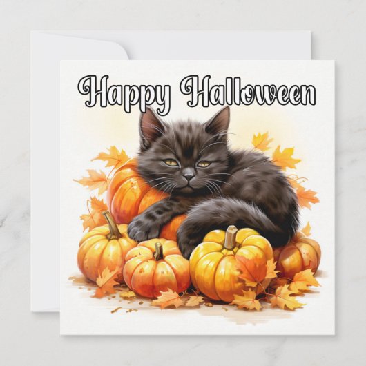 Happy Halloween Sleepy Black Kitty Cat Karte (Vorderseite)