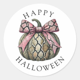 Happy Halloween Snake Skin Pumpkin Pink Ribbon Runder Aufkleber