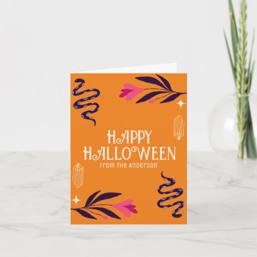 Happy Halloween Snakes Orange Personalize Karte (Vorderseite)