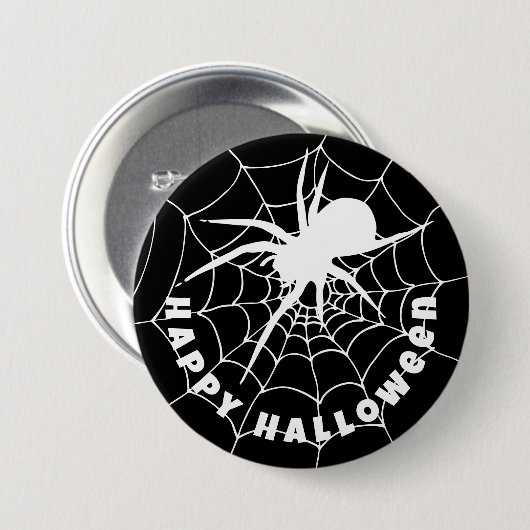 Happy Halloween Spider auf Cobweb Button (Vorne & Hinten)