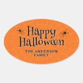 Happy Halloween Spider Cobweb Orange Ovaler Aufkleber (Vorderseite)