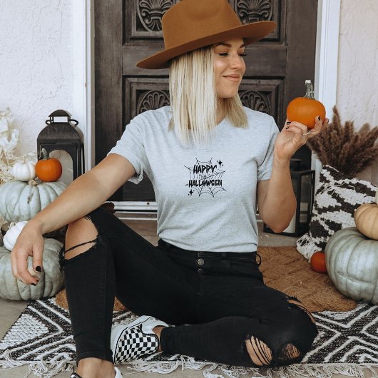 Happy Halloween Spider Cobweb Quote T-Shirt