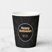 Happy Halloween Spider Web schwarz grau Dein Name Pappbecher (Vorderseite)