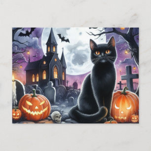 Happy Halloween Spooky Black Cat Postcard Postkarte