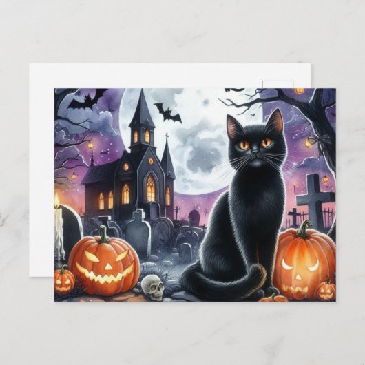 Happy Halloween Spooky Black Cat Postcard Postkarte (Vorne/Hinten)