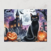 Happy Halloween Spooky Black Cat Postcard Postkarte (Vorderseite)