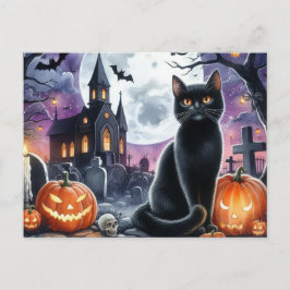 Happy Halloween Spooky Black Cat Postcard Postkarte