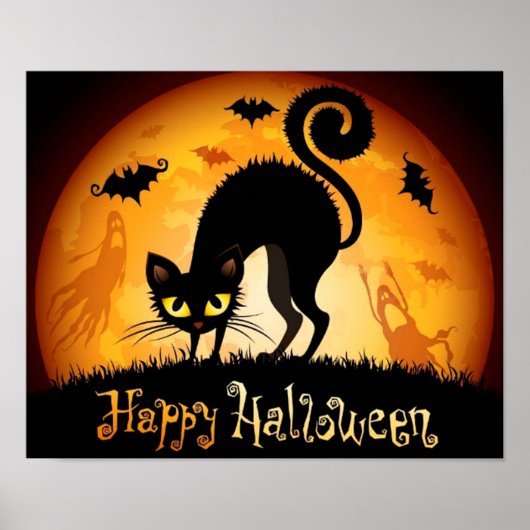 Happy Halloween Spooky Black Cat Poster (Vorne)