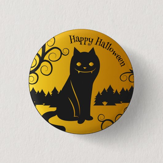 Happy Halloween Spooky Black Cat | Schaltfläche Bu Button (Vorderseite)