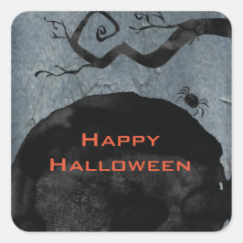 Happy Halloween Spooky Black Spider Quadratischer Aufkleber