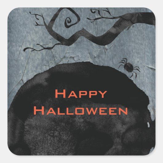 Happy Halloween Spooky Black Spider Quadratischer Aufkleber (Vorderseite)