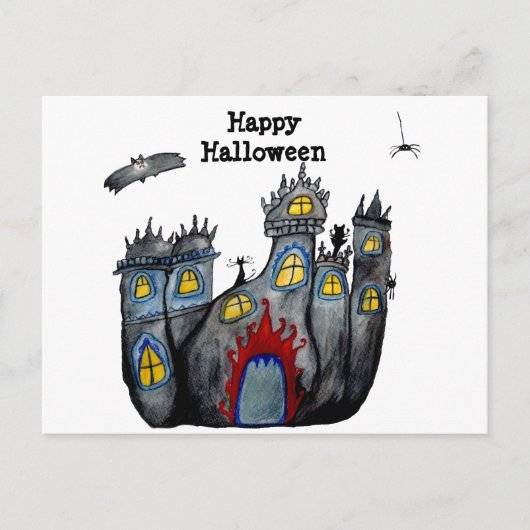 Happy Halloween Spooky Catsle Postcard Postkarte (Vorderseite)