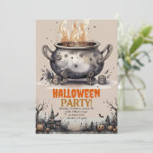 Happy Halloween Spooky Cauldron Party Einladung (Stehend Vorderseite)