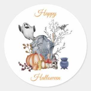 Happy Halloween Spooky Friends Illustration Runder Aufkleber