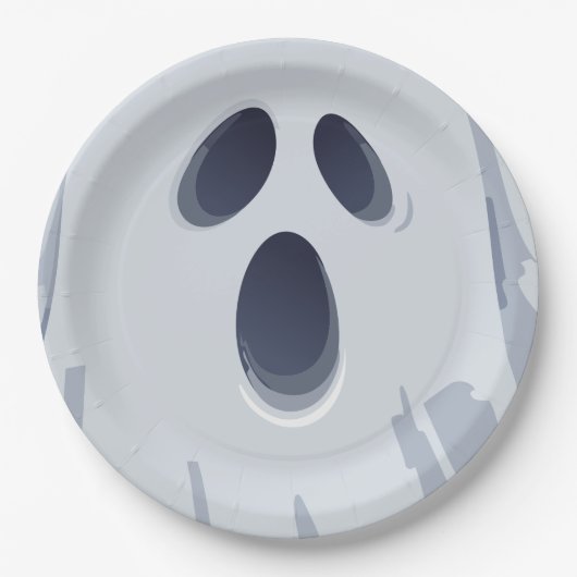 Happy Halloween Spooky Ghost Face Pappteller (Vorderseite)