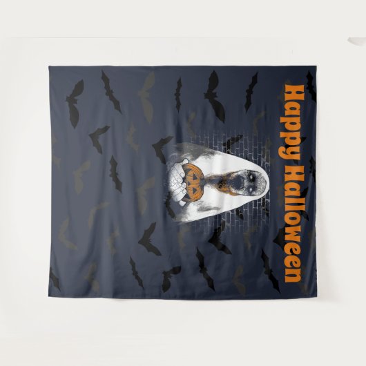 Happy Halloween Spooky Ghost und Pumpkin Wandteppich (Vorderseite (Horizontal))