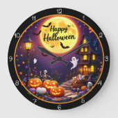 Happy Halloween Spooky Haunted House Große Wanduhr (Vorderseite)