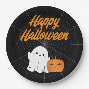 Happy Halloween Spooky Kids Party Black Pappteller