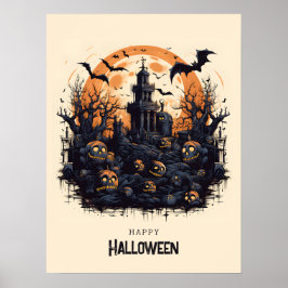 Happy Halloween Spooky Kürbis und Fledermäuse Poster