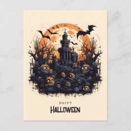 Happy Halloween Spooky Kürbis und Fledermäuse Postkarte