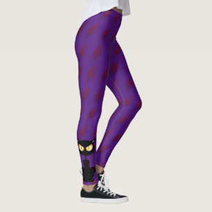 Happy Halloween Spooky Lila Black Cat Leggings