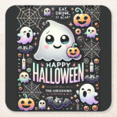 Happy Halloween Spooky Niedlich Ghost Rechteckiger Pappuntersetzer (Vorderseite)