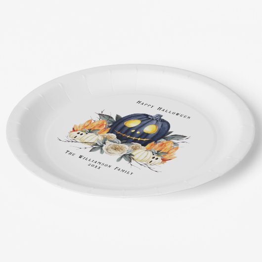 Happy Halloween Spooky Samhain Pumpkins Crystals Pappteller (Schrägansicht)