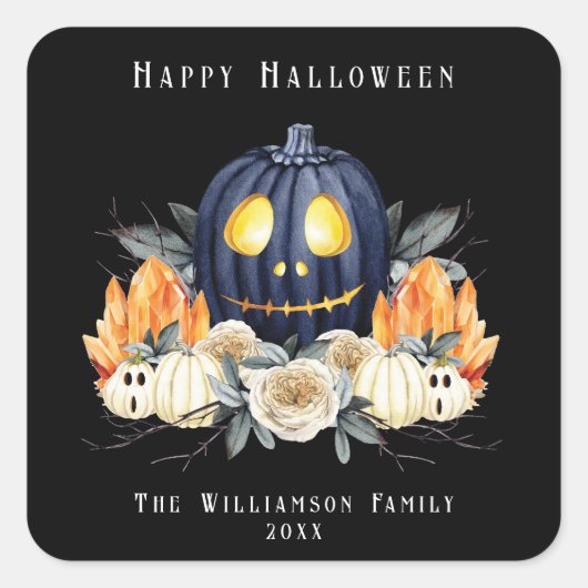 Happy Halloween Spooky Samhain Pumpkins Crystals Quadratischer Aufkleber (Vorderseite)