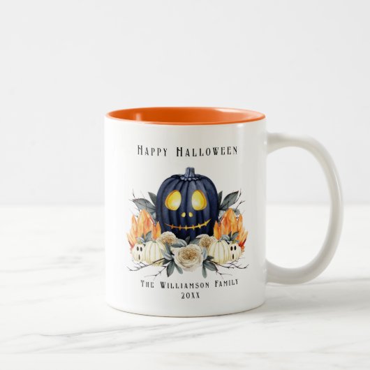 Happy Halloween Spooky Samhain Pumpkins Crystals Zweifarbige Tasse (Rechts)
