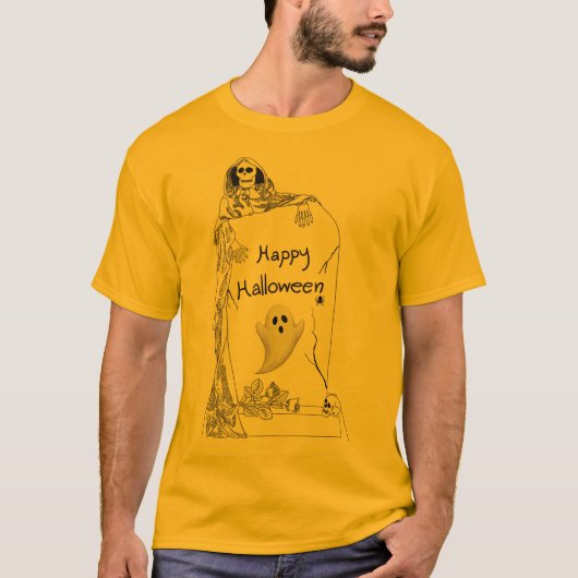 Happy Halloween – Spooky Skeleton and Ghost Design T-Shirt (Vorderseite)