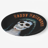 Happy Halloween Spooky Skull Lady Pappteller (Schrägansicht)