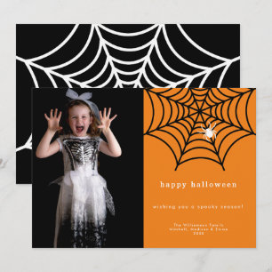 Happy Halloween Spooky Spider Web Foto Template Feiertagskarte