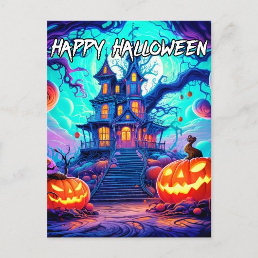 Happy Halloween | Spooky Spuk House Postkarte (Vorderseite)