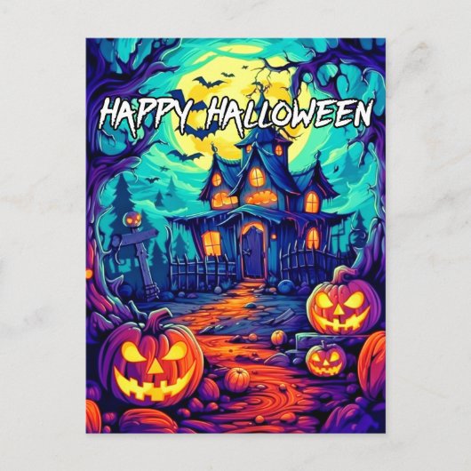 Happy Halloween Spooky Spuk House Postkarte (Vorderseite)