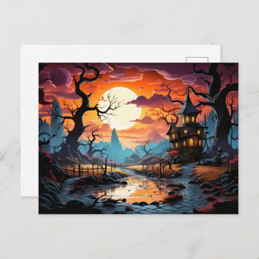 Happy Halloween | Spooky Spuk Manor Postkarte (Vorne/Hinten)