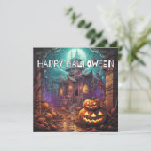 Happy Halloween | Spuk Haus Karte (Stehend Vorderseite)