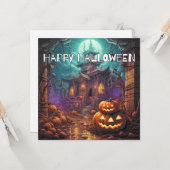 Happy Halloween | Spuk Haus Karte (Vorderseite/Rückseite Beispiel)