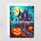 Happy Halloween - Spuk Haus Postkarte (Vorne/Hinten)