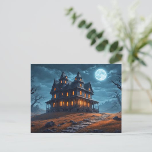 Happy Halloween | Spuk Haus Postkarte (Stehend Vorderseite)