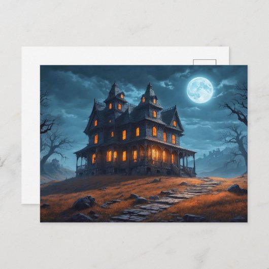 Happy Halloween | Spuk Haus Postkarte (Vorne/Hinten)