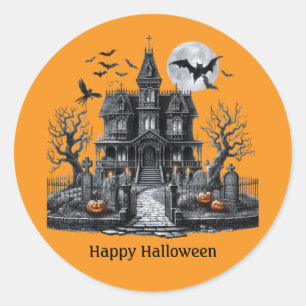Happy Halloween Spuk Haus Runder Aufkleber