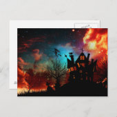 Happy Halloween Spuk House and Hexe Postkarte (Vorne/Hinten)