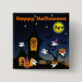 Happy Halloween Spuk House Button