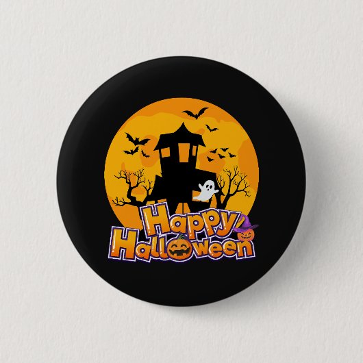 Happy Halloween Spuk House Moon Button (Vorderseite)