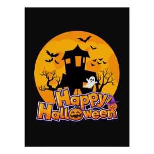 Happy Halloween Spuk House Moon Poster