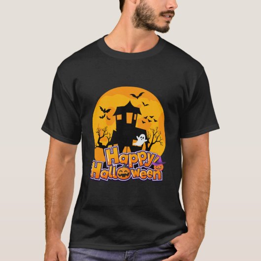 Happy Halloween Spuk House Moon T-Shirt (Vorderseite)