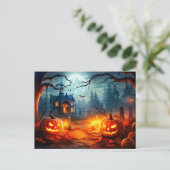 Happy Halloween Spuk House & Pumpkins Postkarte (Stehend Vorderseite)