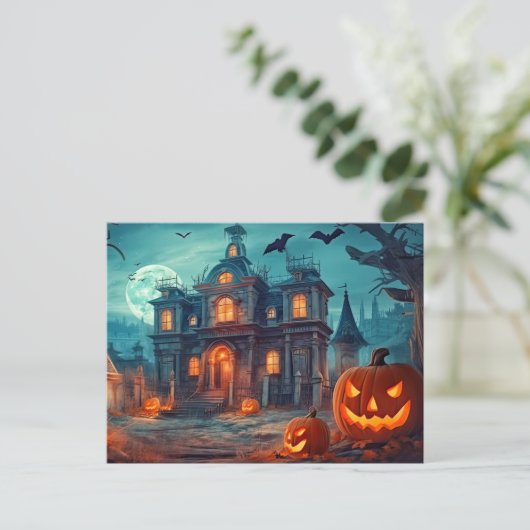 Happy Halloween | Spuk Manor Postkarte (Stehend Vorderseite)
